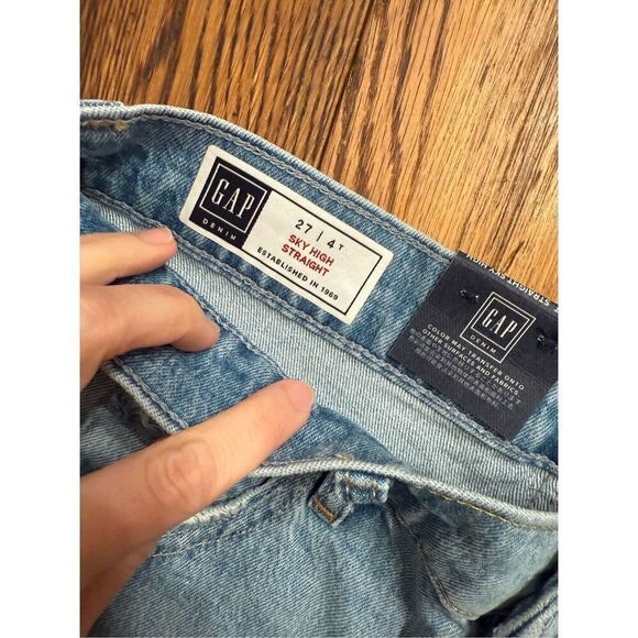 Gap Blue Indigo Denim light Wash Sky High Straight Jeans Size 4 Tall - Picture 4 of 6